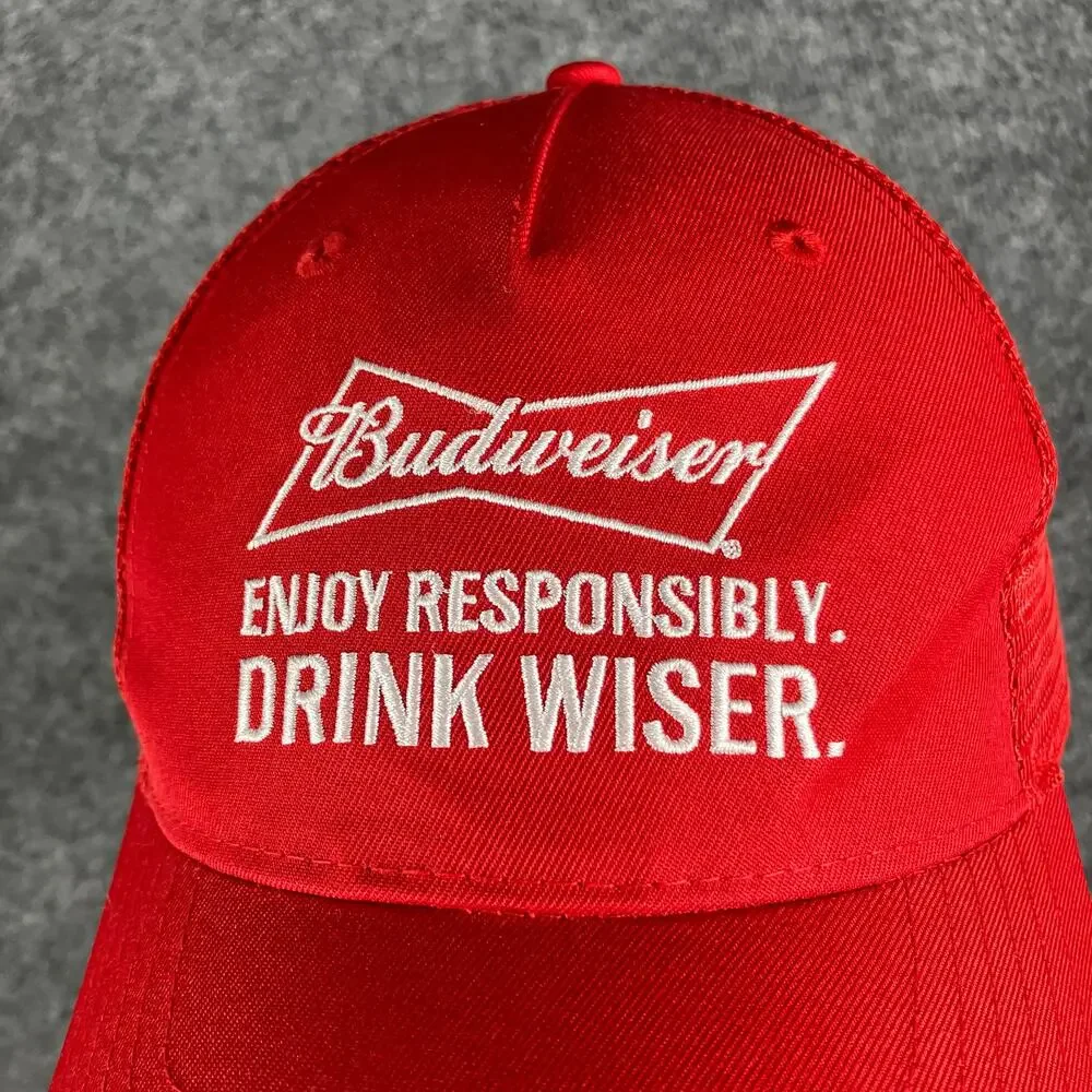 Budweiser Trucker Hat Red Mesh Snapback One Size Drink‎ Wiser Promo Cap